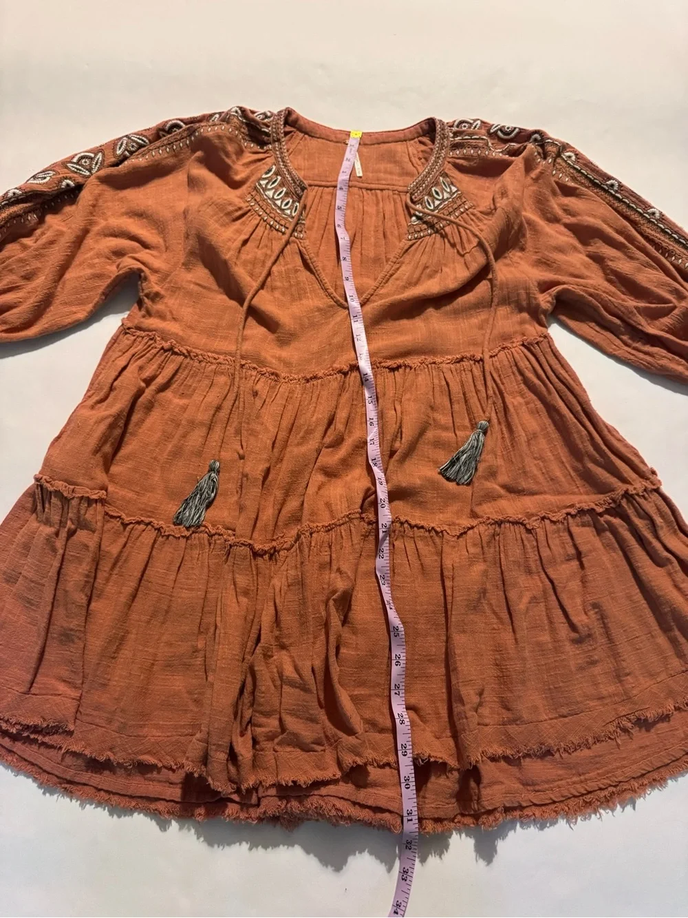 Free People Dreamweaver Embroidered Tunic Cotton Gauze Terracotta Boho Small